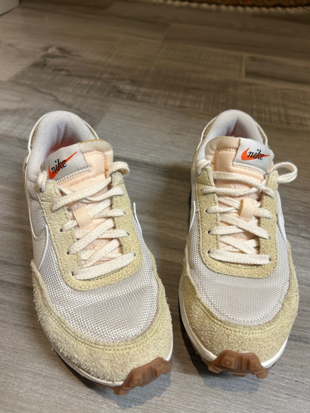 Nike Women's Cream and Beige Suede Mesh Sneakers